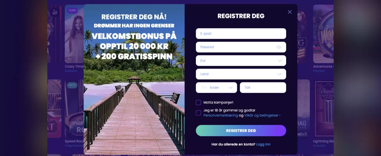 Skjermfangst av BitDreams Casino Logg inn