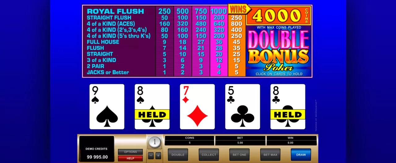 Kuvankaappaus Double Bonus Poker videopokerista