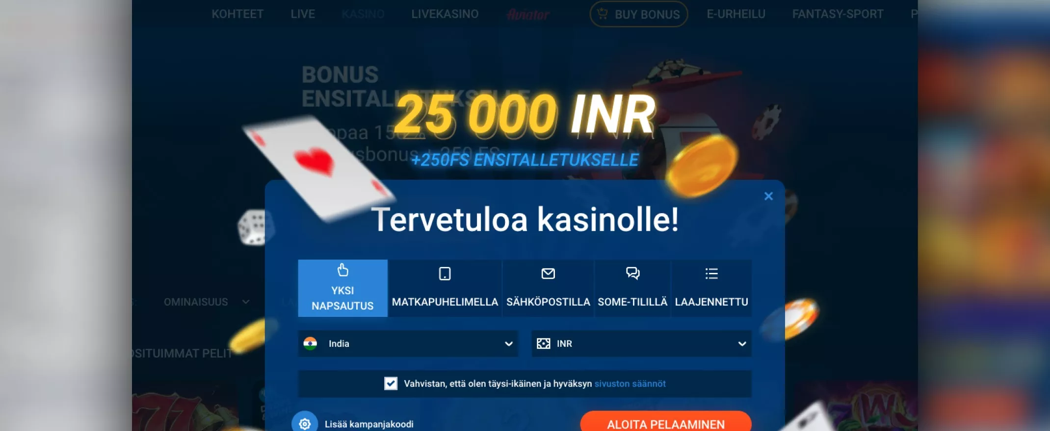 Kuvankaappaus Mostbet Casinolle rekisteröitymisestä