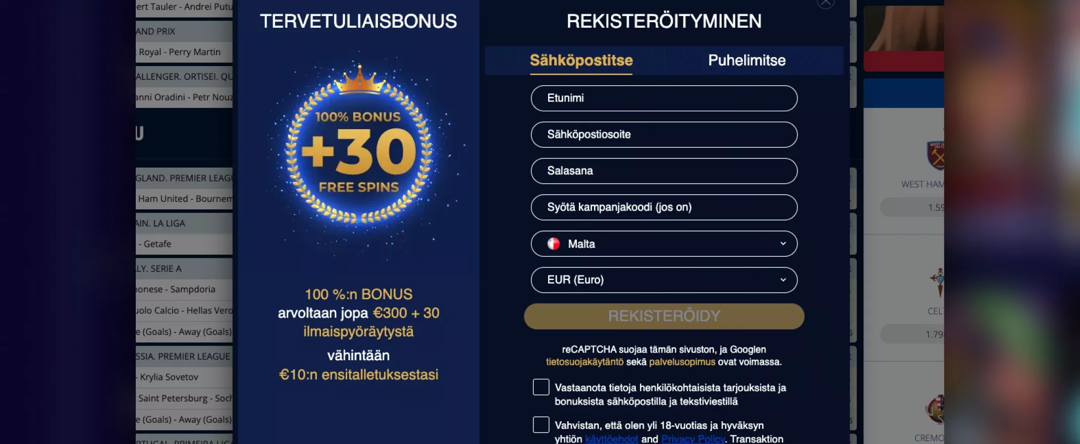 Kuvankaappaus SpinBetter Casinolle rekisteröitymisestä