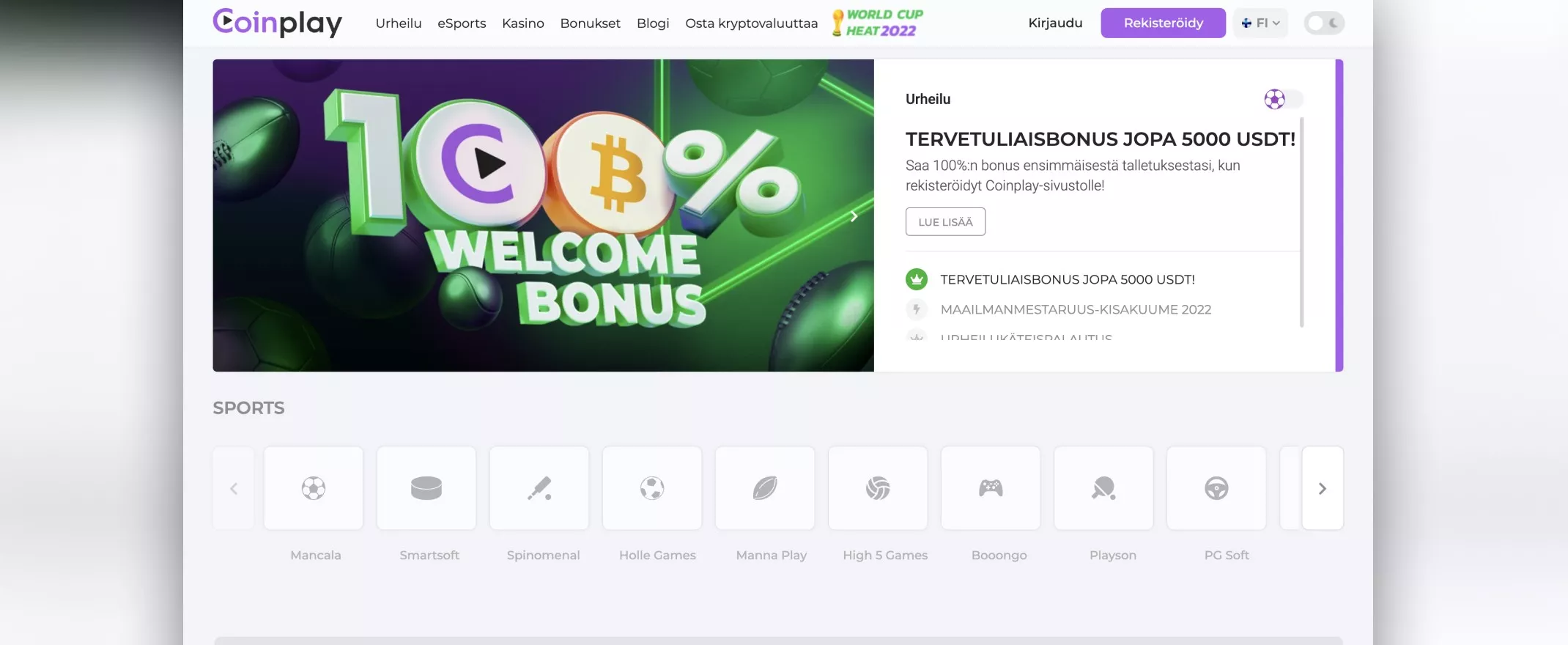 Kuvankaappaus Coinplay Casinon etusivusta