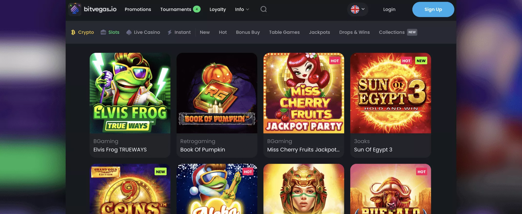 Kuvankaappaus Bitvegas.io Casinon peleistä