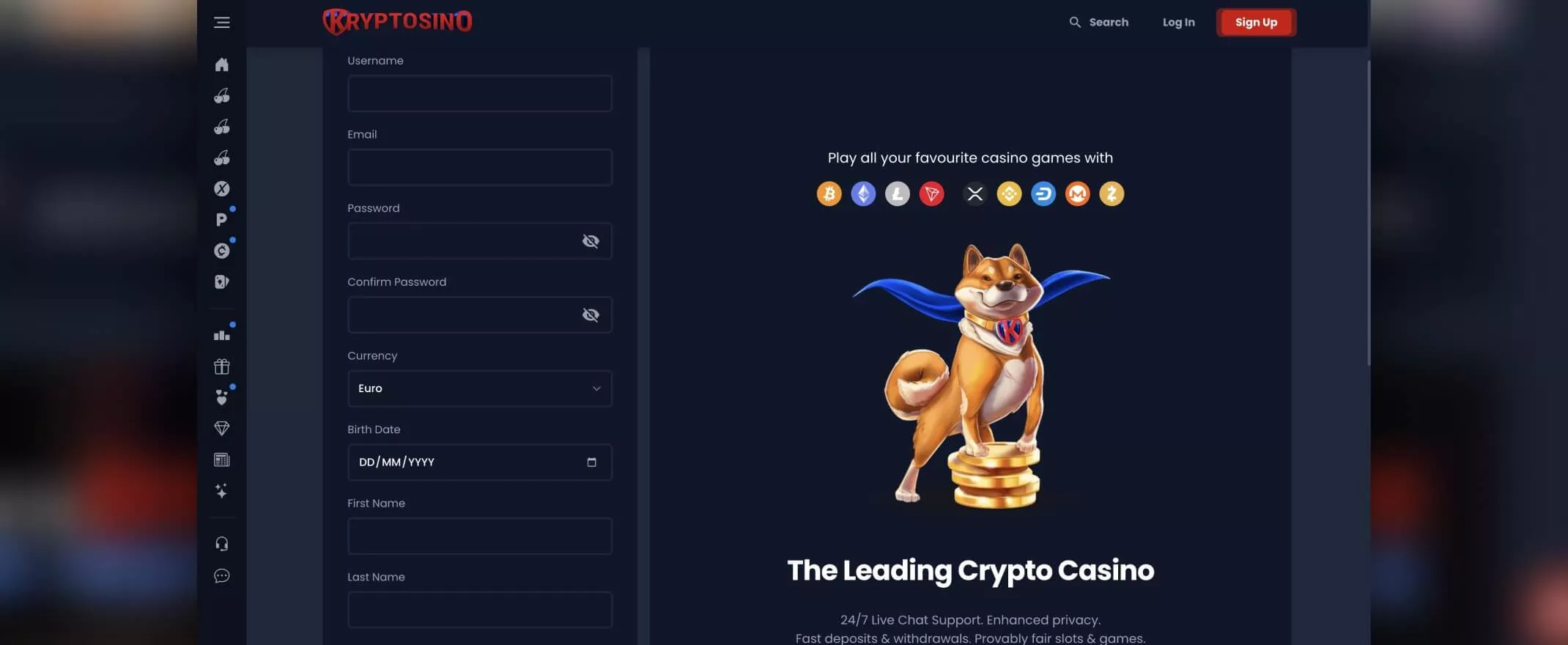 Kryptosino Casino Registrering