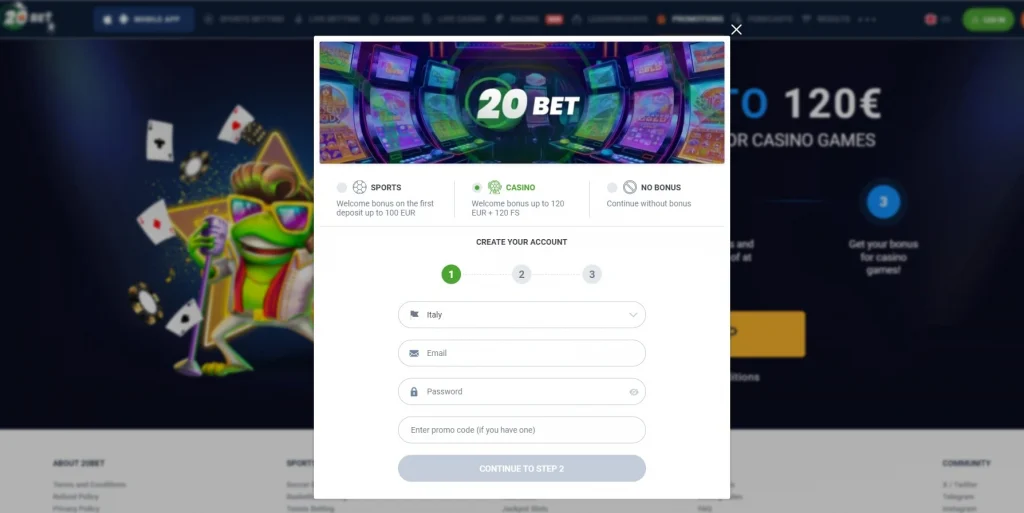 20bet how to sign up