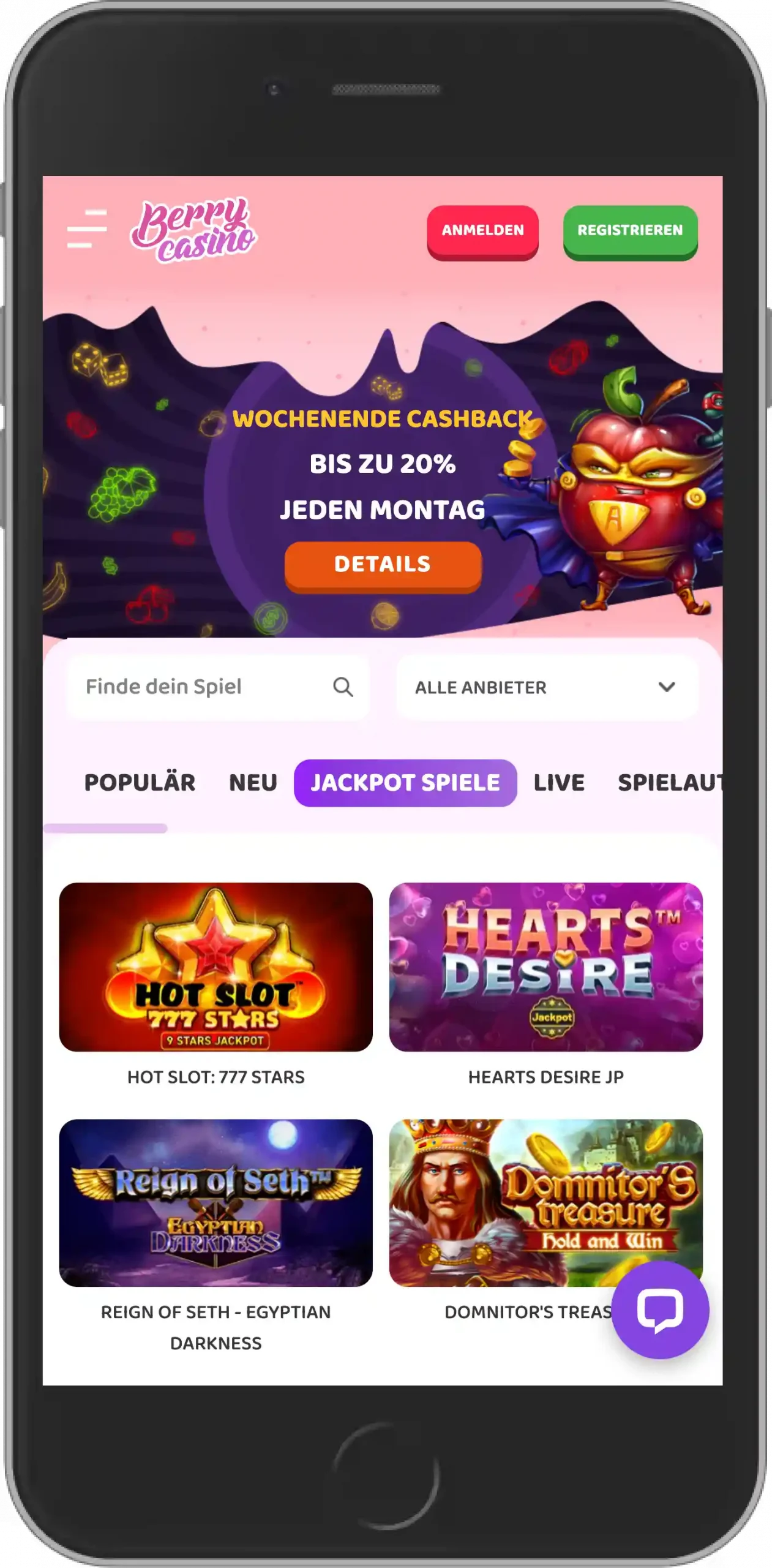 Berry Casino - Wochenend-Cashback - Mobile Ansicht