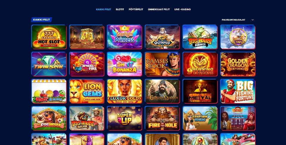 Kuvankaappaus BetnFlix Casinon peliaulasta, näkyvissä 24 peliautomaattia