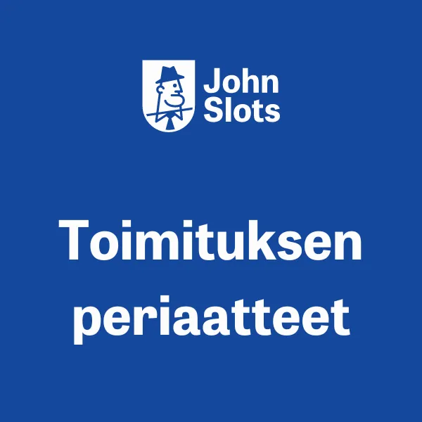 JohnSlots logo, ja teksti Toimituksen periaatteet sinisellä pohjalla