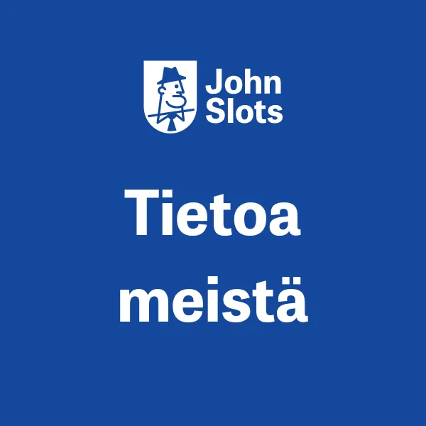 JohnSlots logo ja Tietoa meistä -teksti sinisellä pohjalla