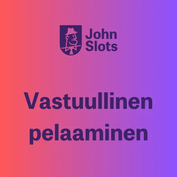 JohnSlots logo ja teksti Vastuullinen pelaaminen värikkäällä taustalla