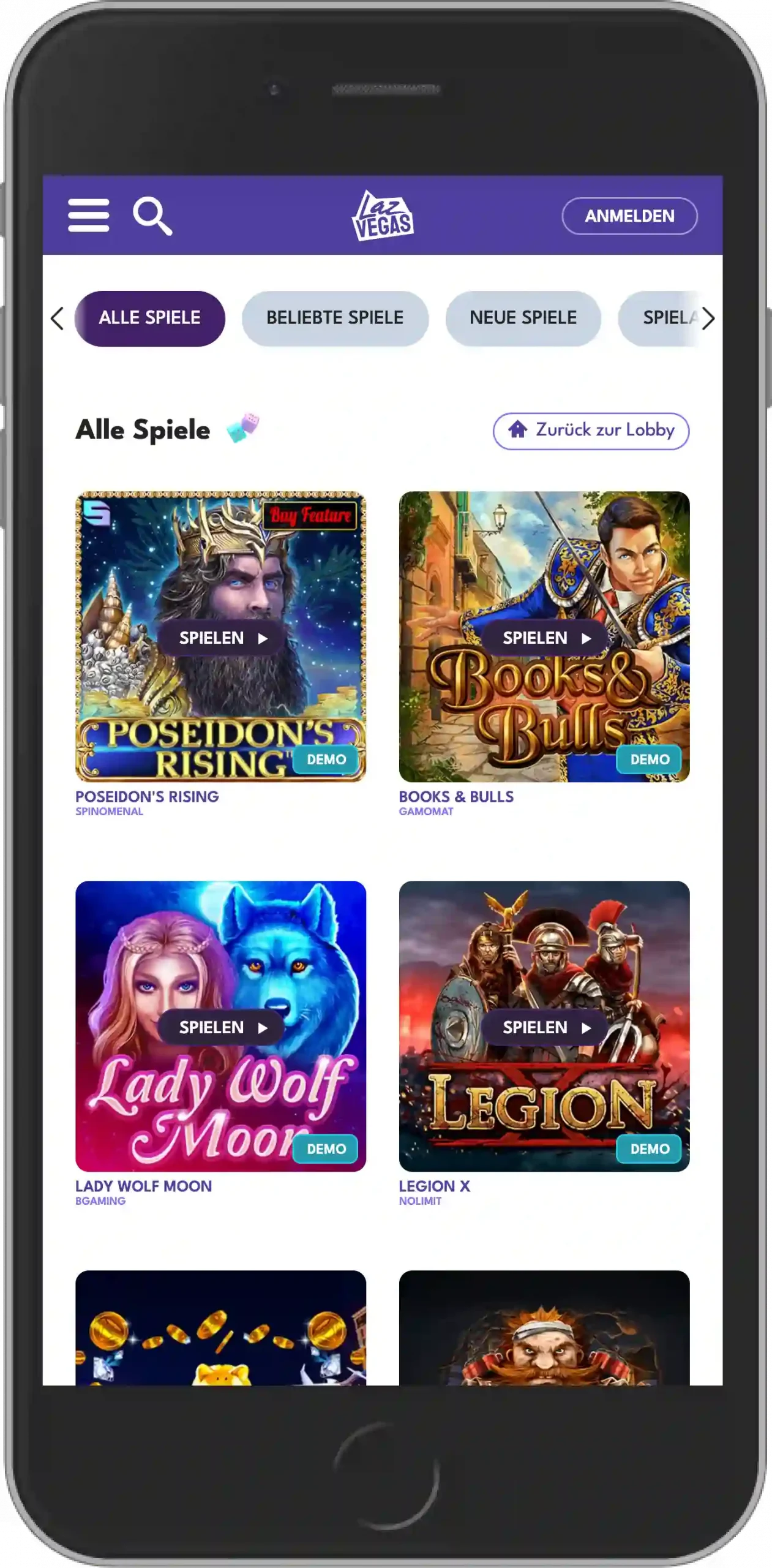 Laz Vegas Spiele - Mobile Ansicht