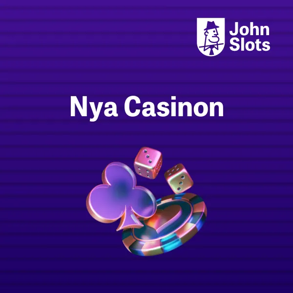 JohnSlots logotyp, chip, tärningar och kors och texten Nya online casinon på blå bakgrund