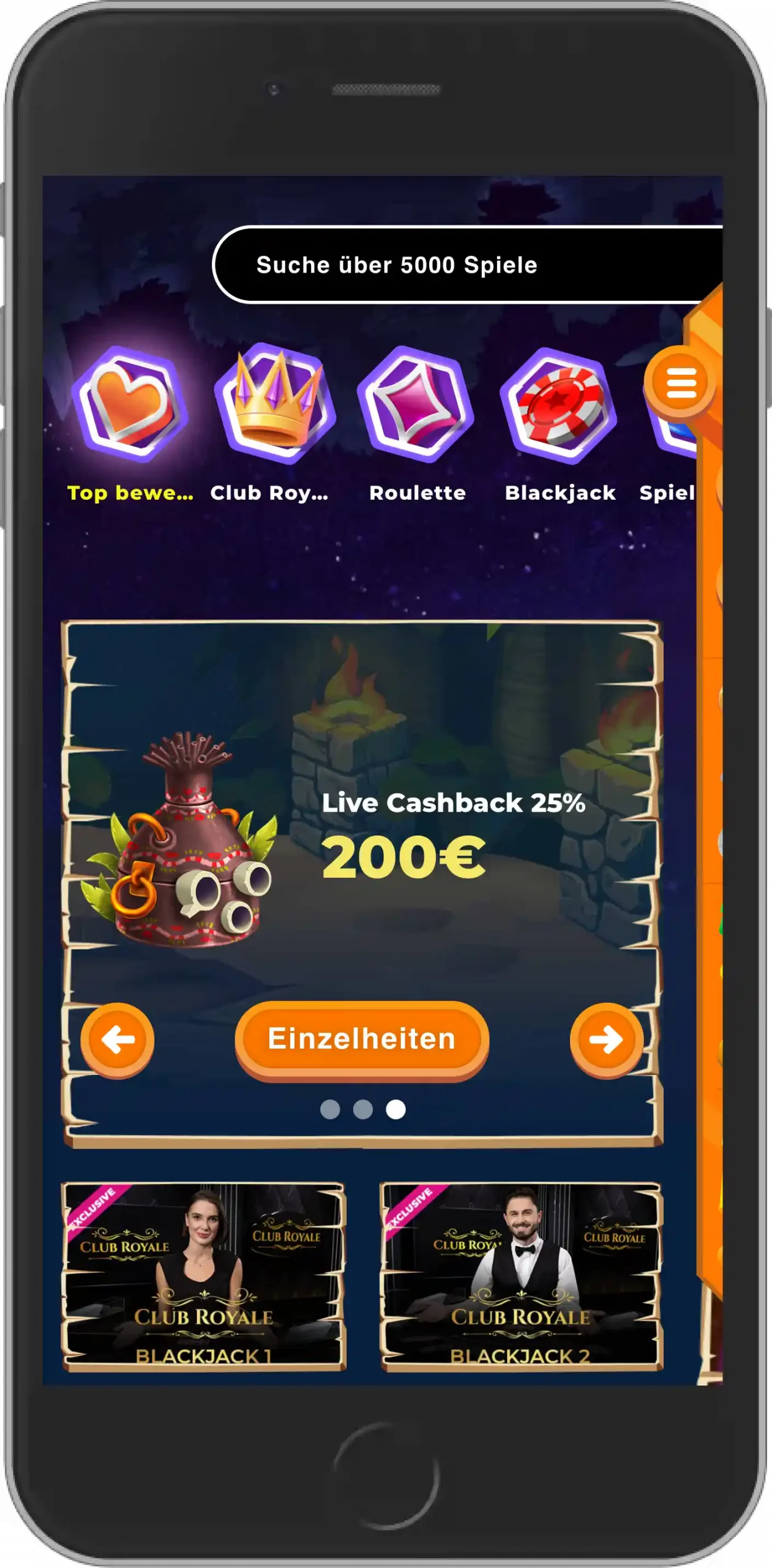 Wazamba Live Casino - Mobile Ansicht