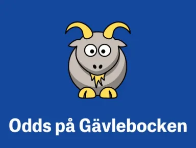 En grå och gul bock med vit text på blå bakgrund