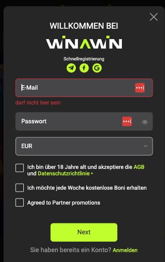 Winawin Registrierung