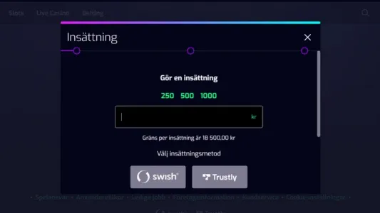 Svart registreringsfönster med grön och vit text och grå knappar