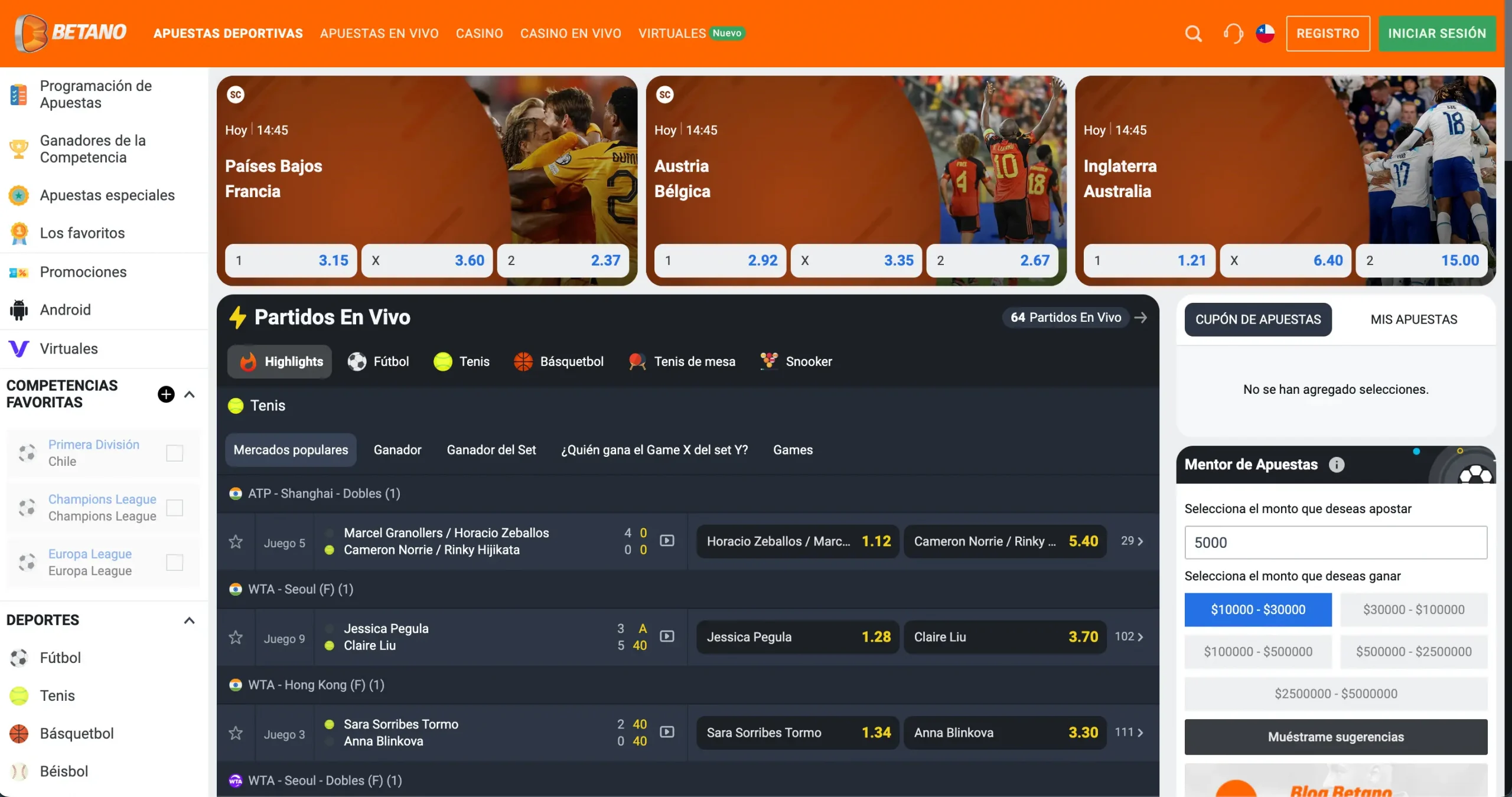 Apuestas deportivas en Betano
