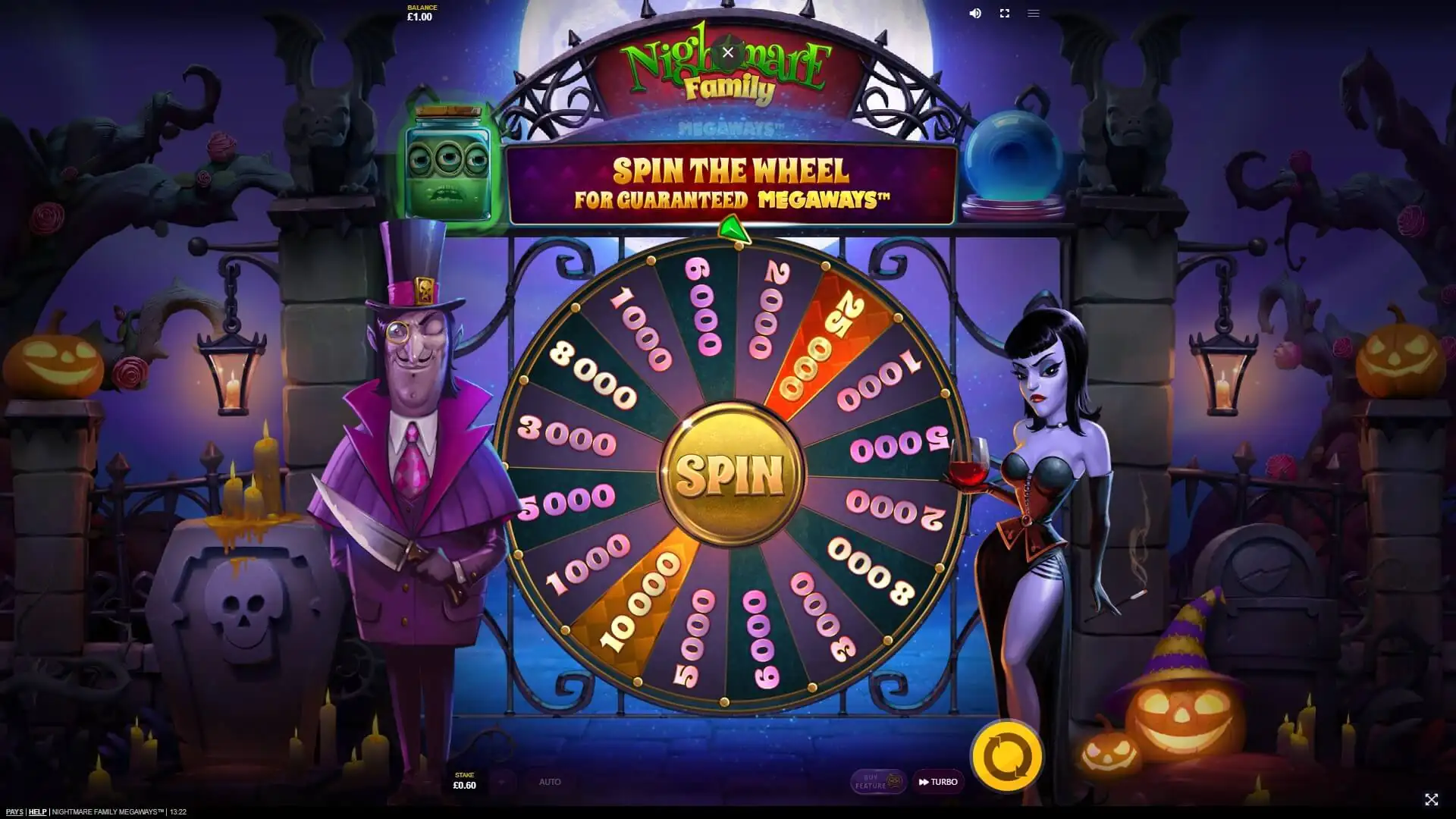 nightmare family megaways wheel