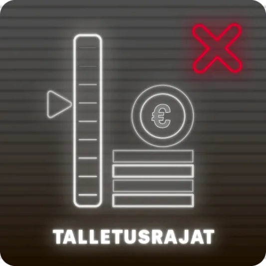 Mittari, joka yli puolivälin asteikossa, euromerkki, punainen X ja teksti talletusrajat tummalla taustalla