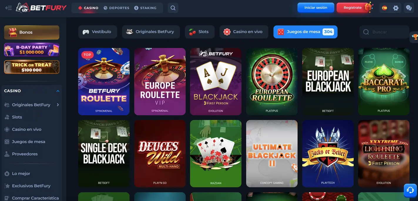 Juegos de mesa en Betfury