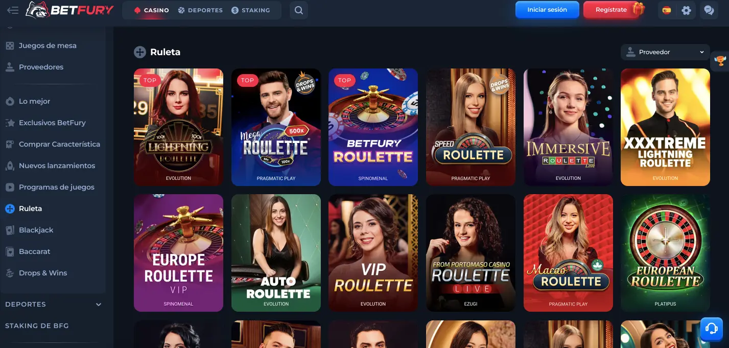 Ruleta online en Betfury
