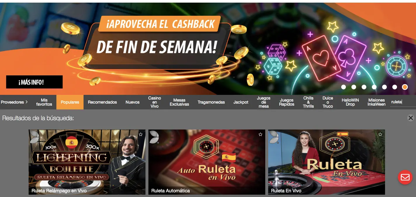 Ruleta en vivo en Inkabte