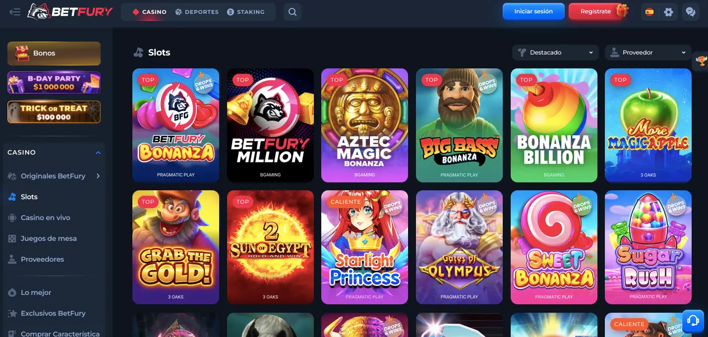 Tragamonedas online en Betfury