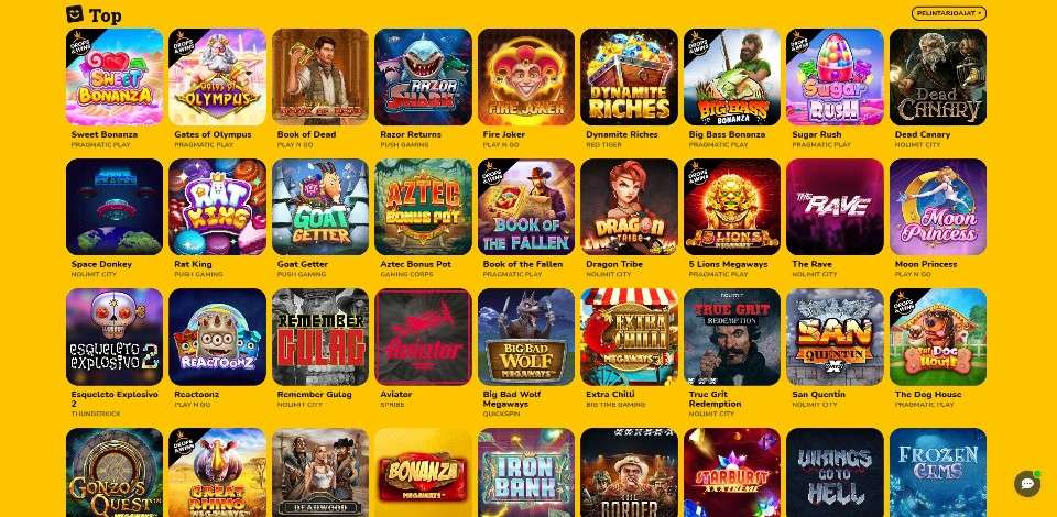 Kuvankaappaus Happy Slots Casinon peliaulasta, näkyvissä 36 peliautomaatin kuvakkeet