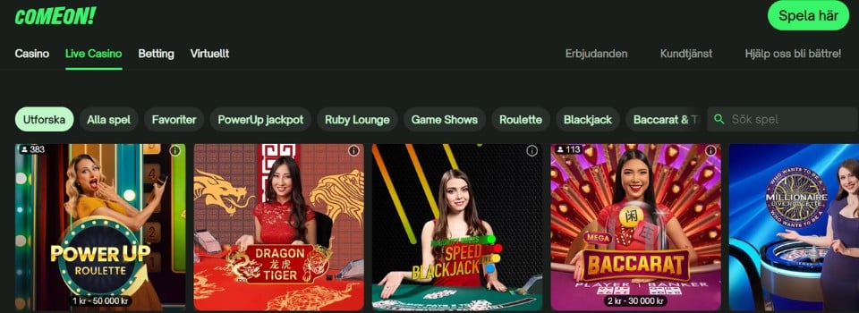 ComeOn Live Casino