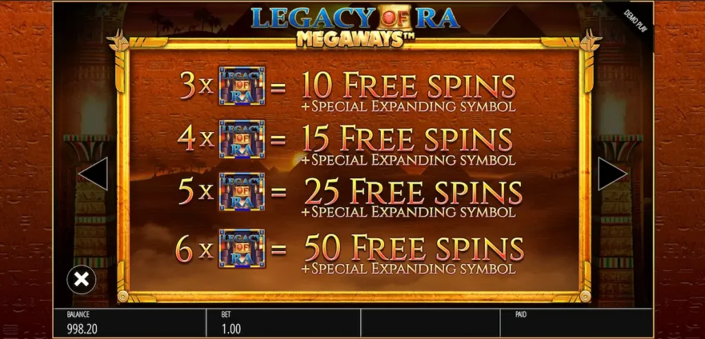 legacy of ra megaways free spins