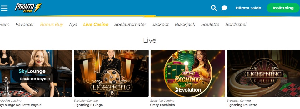 Pronto Live Casino