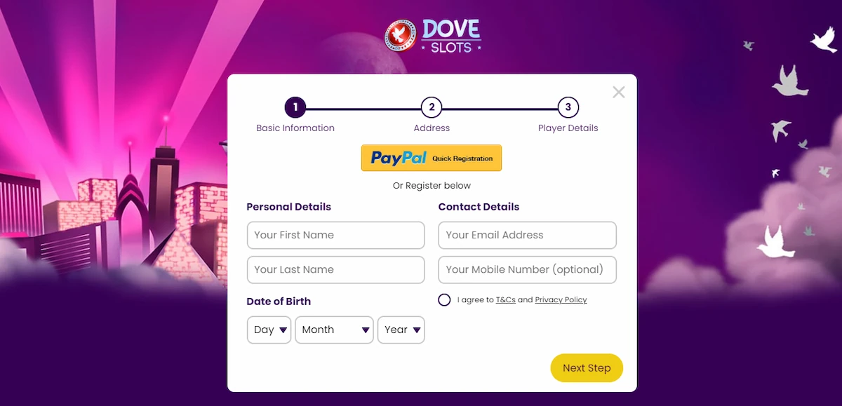 dove slots how to sign up