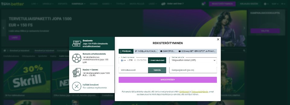 Kuvankaappaus Spinbetter Casinolle rekisteröitymisestä, näkyvillä rekisteröitymislomake