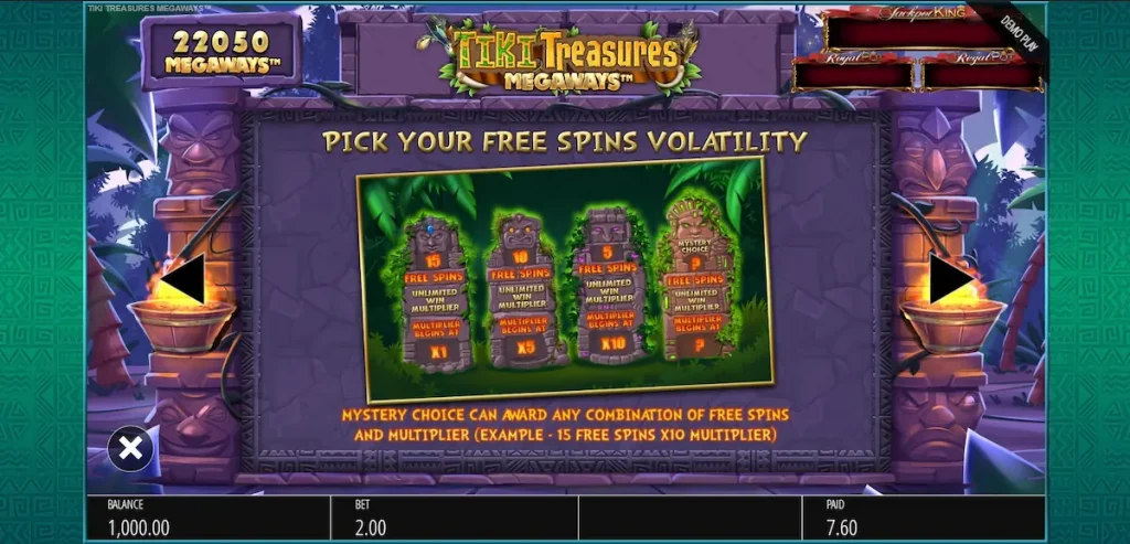 tiki treasures megaways free spins