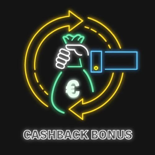 Cashback bonus banneri, kädessä rahasäkki
