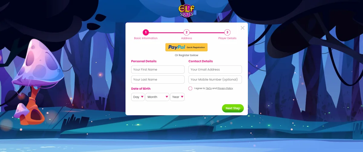 elf slots how to sign up screenshot