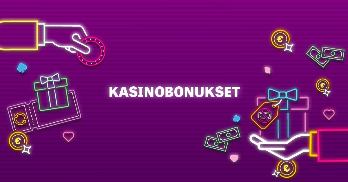 Kasinobonukset - eri bonuksia violetilla taustalla