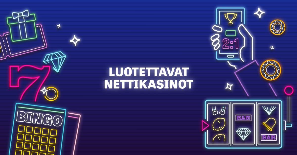 Luotettavat nettikasinot - eri kasinopelejä sinisellä taustalla