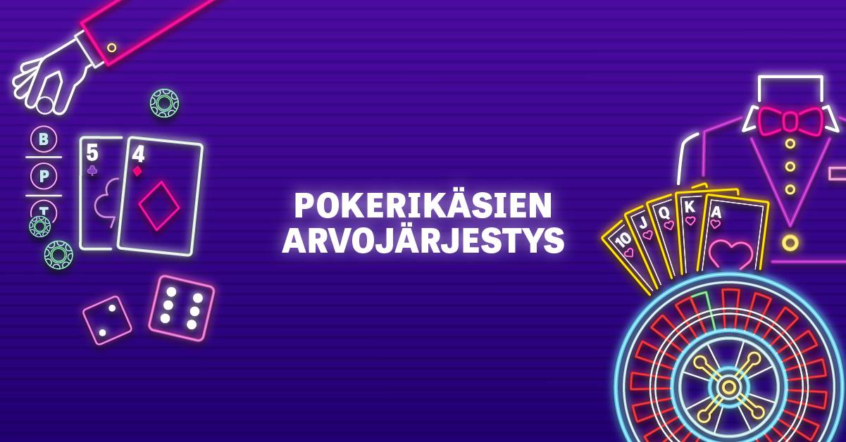 Pokerikäsien arvojärjestys violetilla taustalla