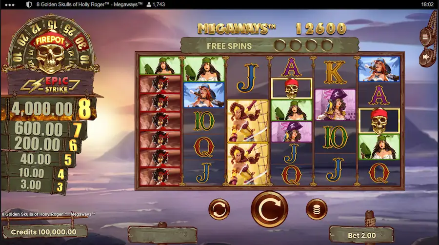 8 golden skulls of holly roger megaways slot screenshot