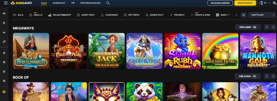 Kuvankaappaus Kingamo Casinon peliaulasta, kuvassa 14 peliautomaatin kuvakkeet