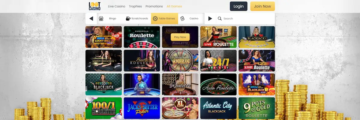 loot casino table games