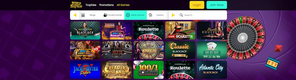 slots royale table games screenshot
