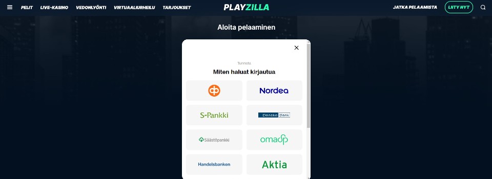 kuvankaappaus Playzilla Casinolle rekisteröitymisestä, kuvassa Zimplerin pikamaksu ja oman ettipankin valinta