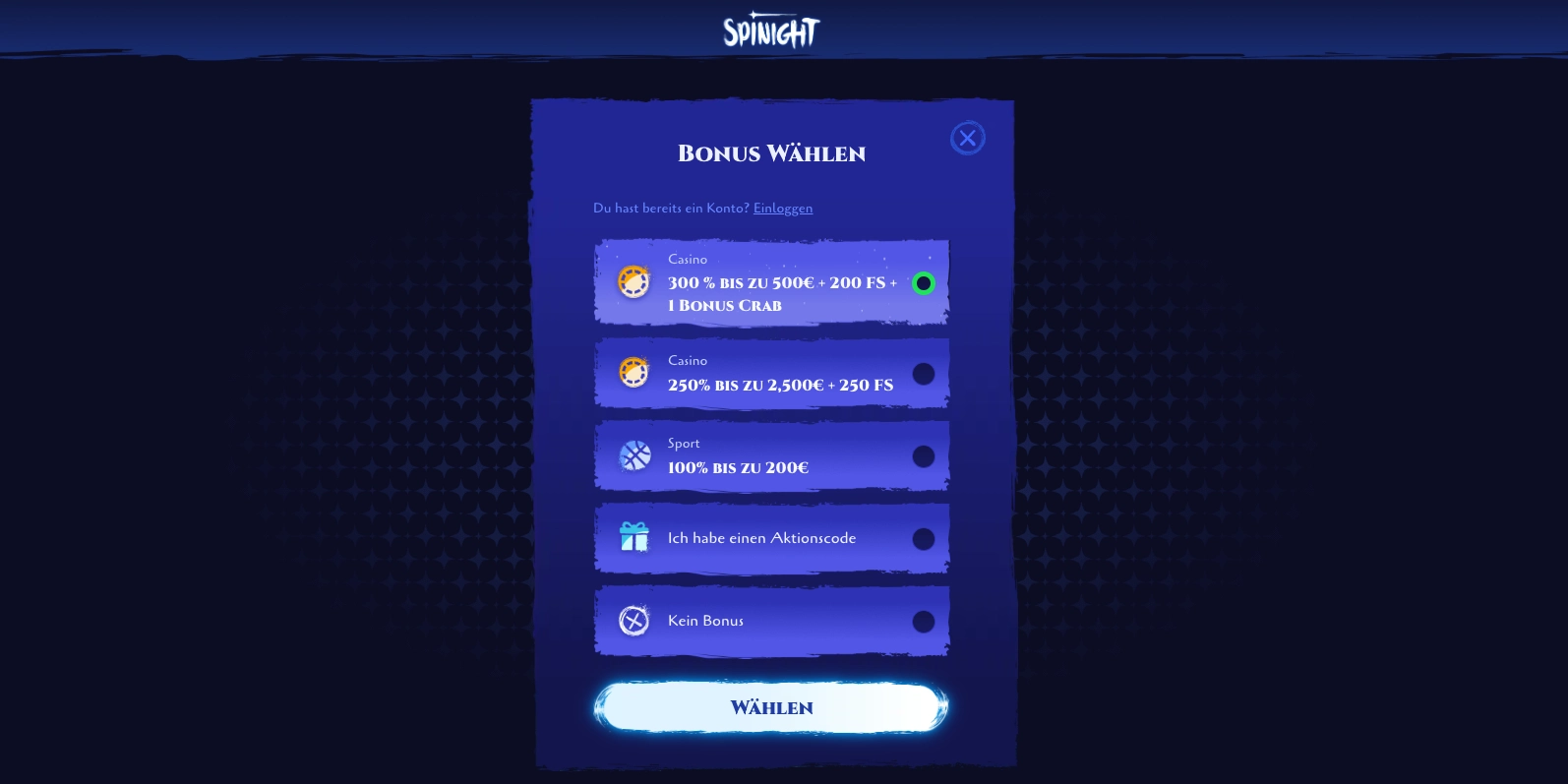 Spinight 300% Casino Bonus exklusiv
