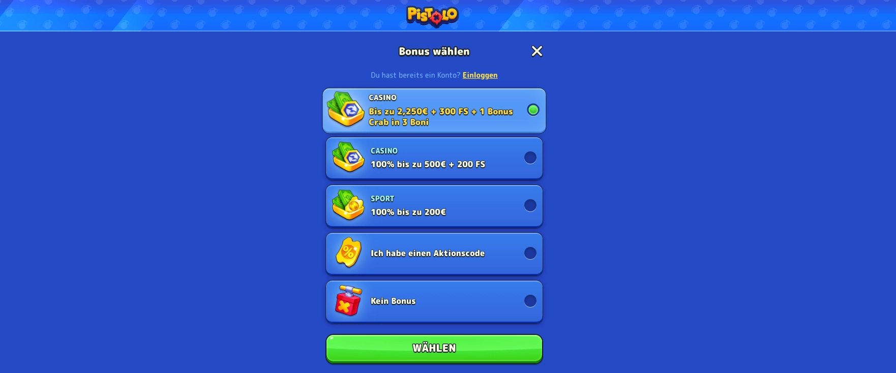 Pistolo Casino exklusiver Bonus