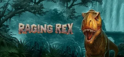 Raging Rex banner with T-rex and logo