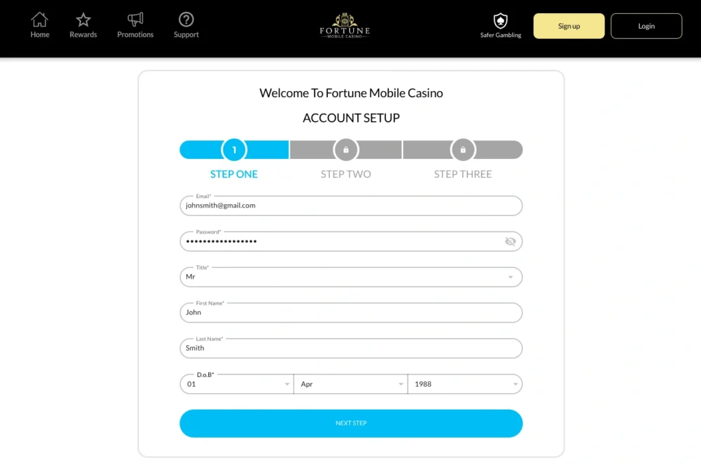 fortune mobile casino sign up