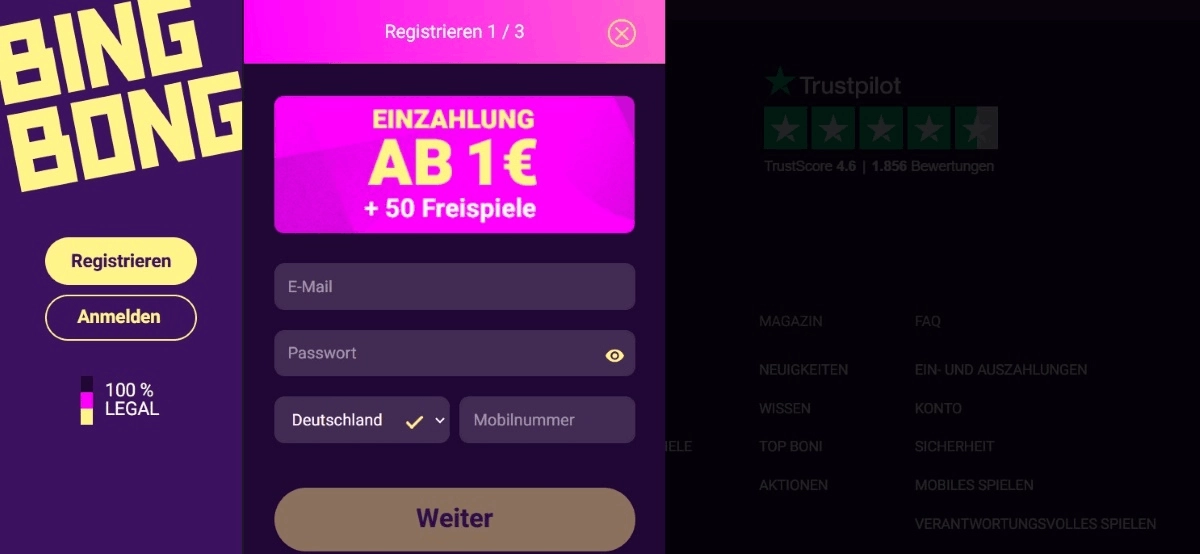 BigBong Registrierung