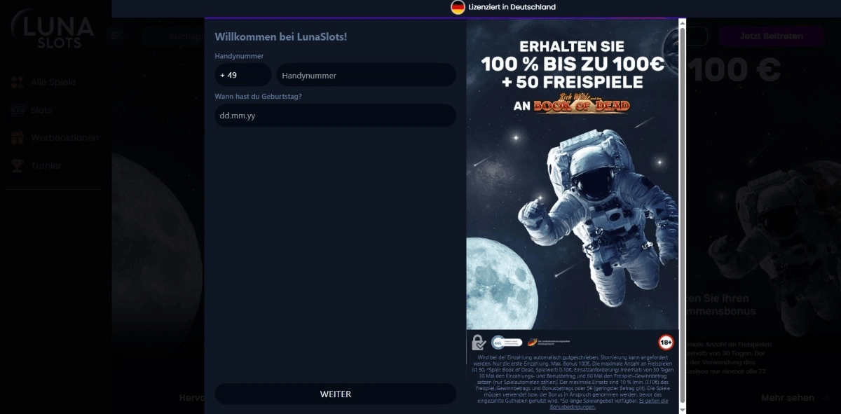 Luna Slots Casino Registrierung