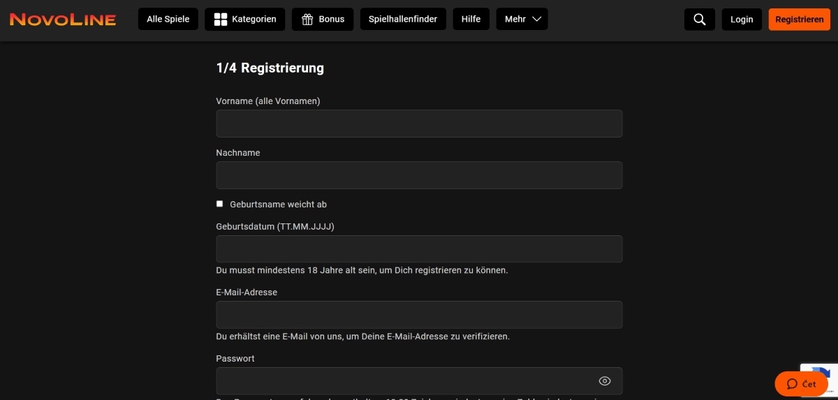 Registrieren auf Novoline.de